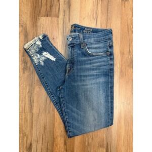 7 For All Mankind The Ankle Skinny Jeans | Size 28 | Medium Wash | Distressed He